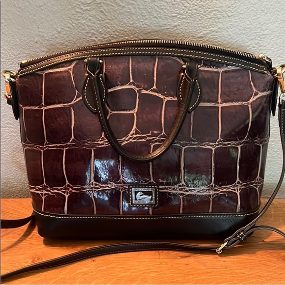 Dooney & Bourke Handbags - Dooney & Bourke Dark Brown Crocodile-Embossed Shoulder Bag
